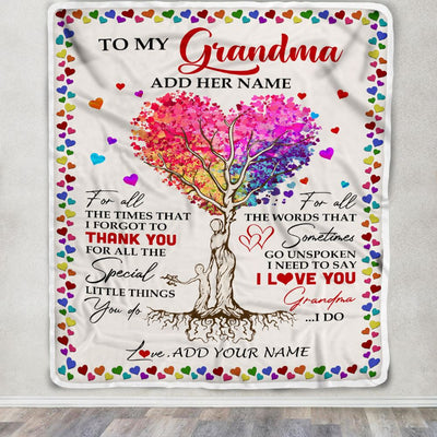 Personalized To My Grandma Blanket From Grandson Colorful Tree Thank You For All Grandma Birthday Gifts Mothers Day Christmas Customized Fleece Blanket | siriusteestore
