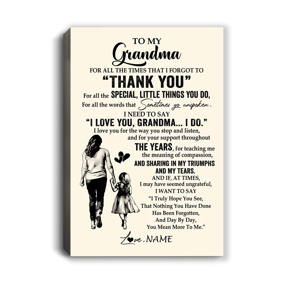 Personalized To My Grandma Canvas From Granddaughter For All The Times That I Forgot To Thank You Birthday Mothers Day Christmas Custom Wall Art Print Framed Canvas | siriusteestore