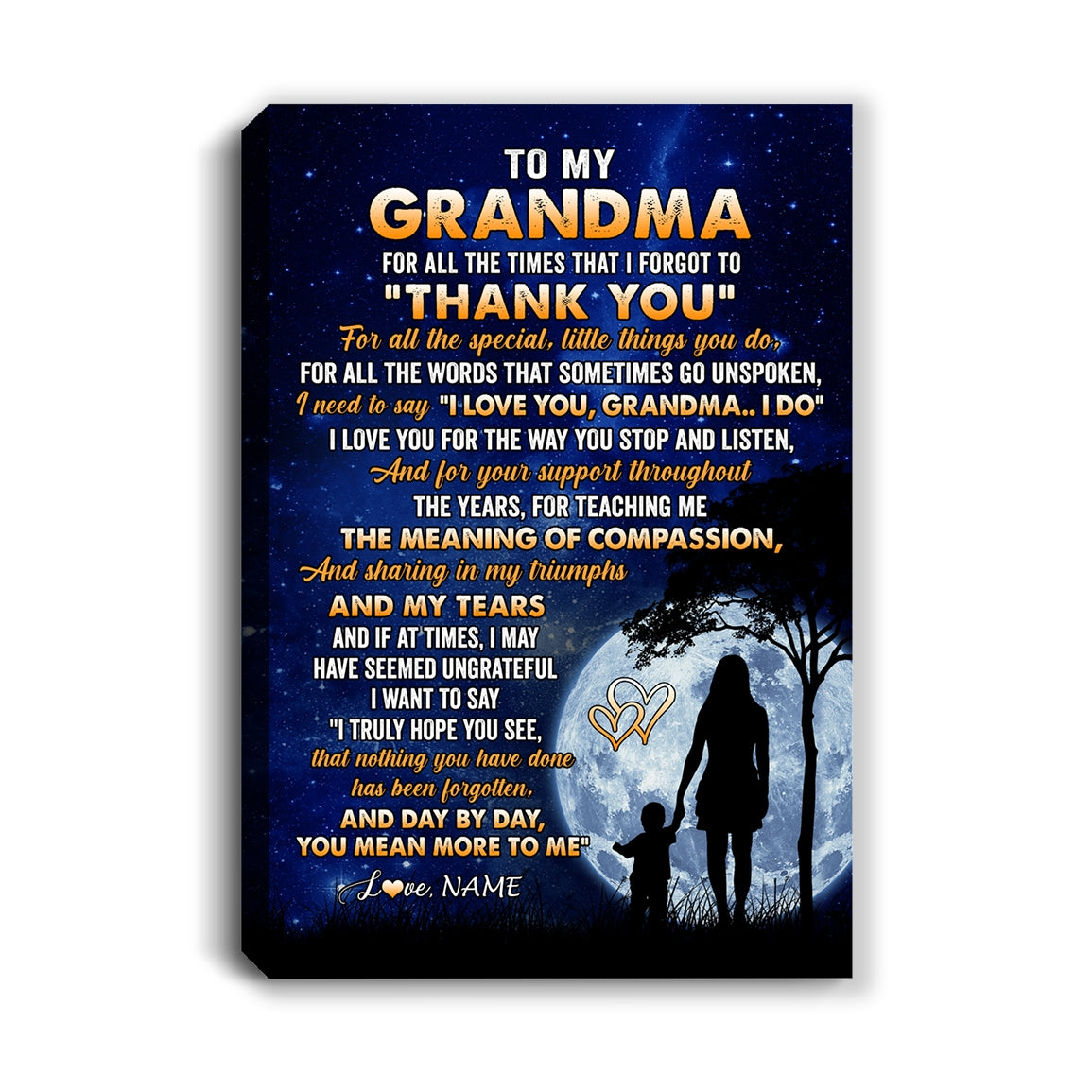 Personalized To My Grandma Canvas From Granddaughter Grandson Thank You Grateful Love Birthday Mothers Day Thanksgiving Christmas Custom Wall Art Print Framed Canvas | siriusteestore