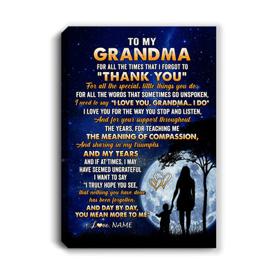 Personalized To My Grandma Canvas From Granddaughter Grandson Thank You Grateful Love Birthday Mothers Day Thanksgiving Christmas Custom Wall Art Print Framed Canvas | siriusteestore