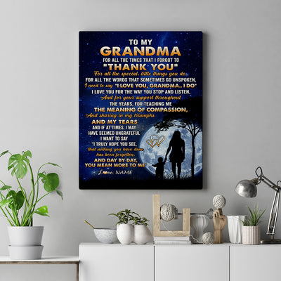 Personalized To My Grandma Canvas From Granddaughter Grandson Thank You Grateful Love Birthday Mothers Day Thanksgiving Christmas Custom Wall Art Print Framed Canvas | siriusteestore