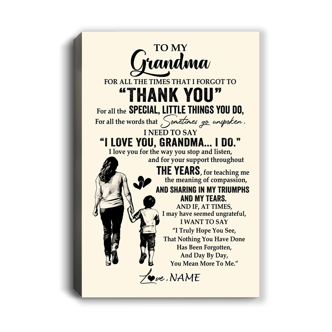 Personalized To My Grandma Canvas From Grandson For All The Times That I Forgot To Thank You Grandma Birthday Mothers Day Christmas Custom Wall Art Print Framed Canvas | siriusteestore