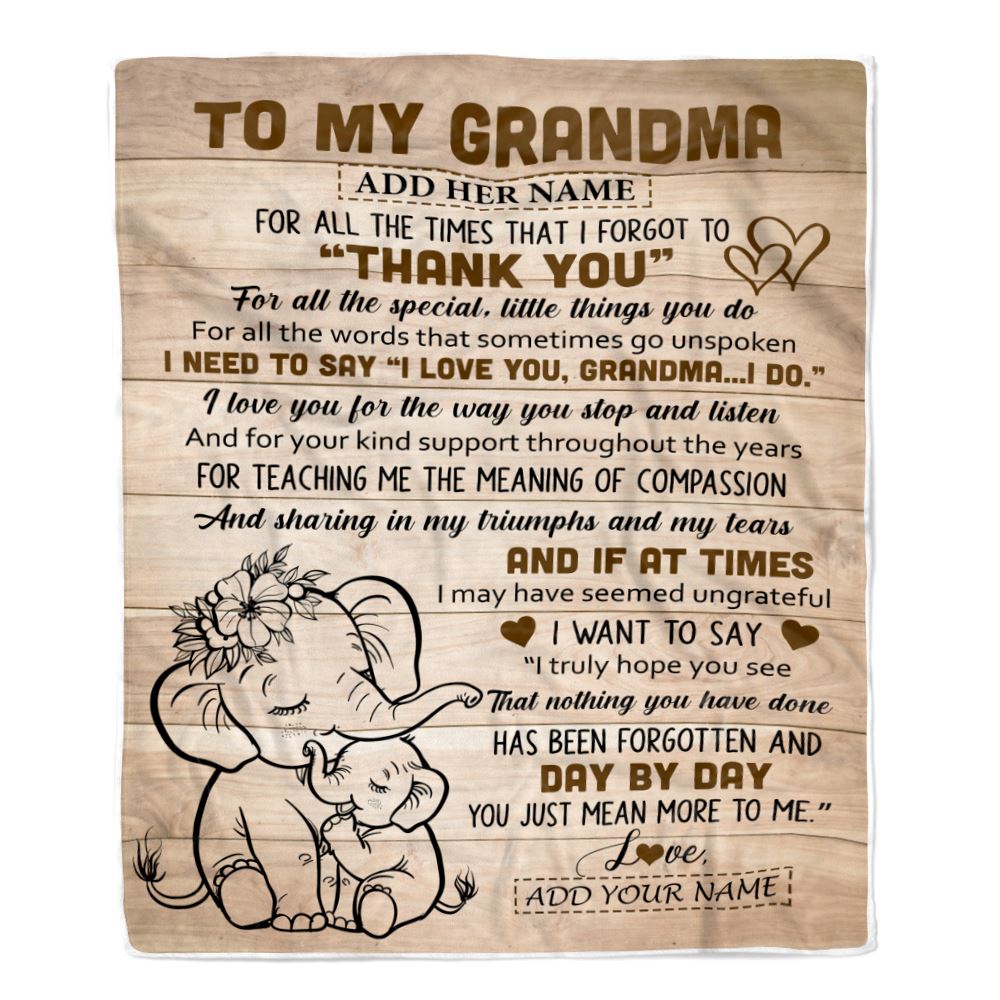 Personalized To My Grandma Gift Blanket From Granddaughter Elephant Thank You Best Grandma Birthday Gifts Mothers Day Christmas Custom Name Fleece Blanket | siriusteestore