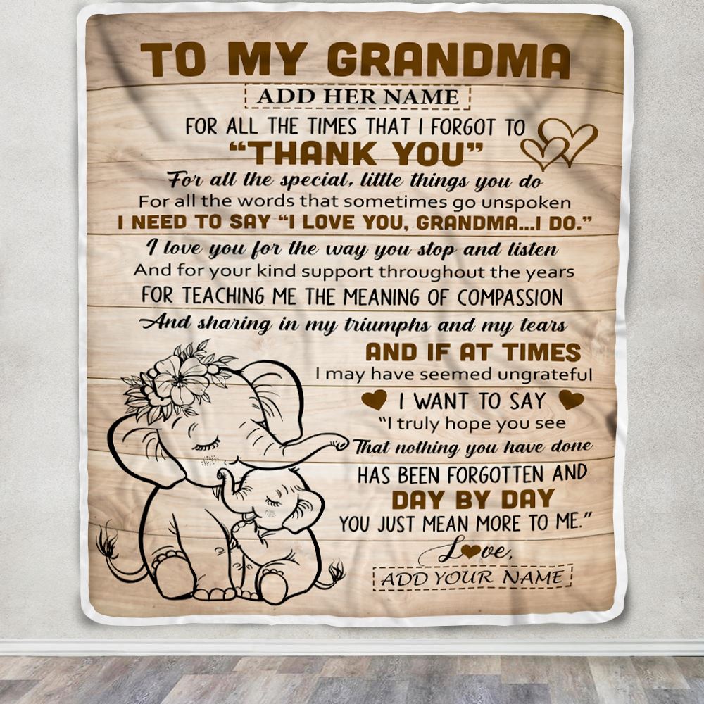 Personalized To My Grandma Gift Blanket From Granddaughter Elephant Thank You Best Grandma Birthday Gifts Mothers Day Christmas Custom Name Fleece Blanket | siriusteestore