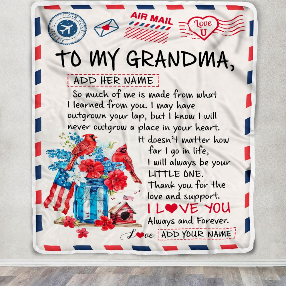 Personalized To My Grandma Gifts Blanket From Granddaughter Cardinal Letter Air Mail Letter Birthday Gifts For Grandma Mothers Day Christmas Grandma Fleece Blanket | siriusteestore