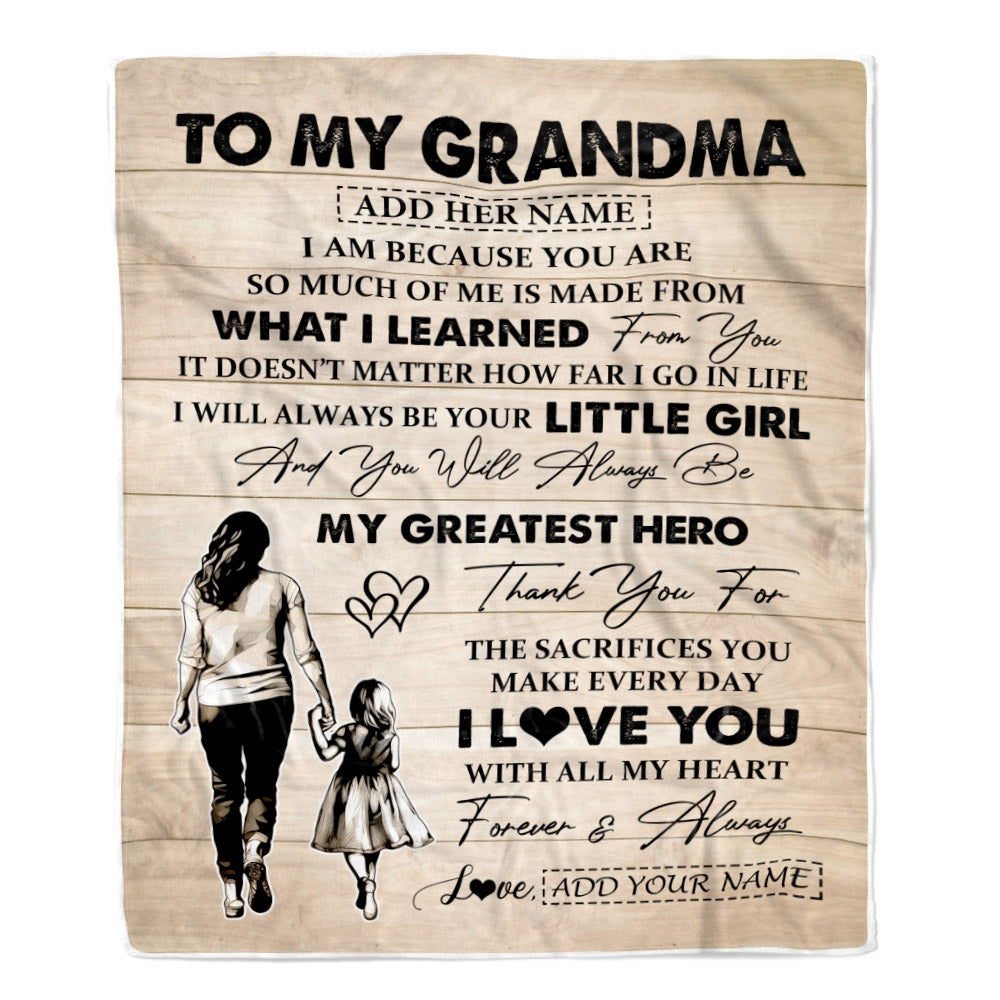 Personalized To My Grandma Gifts Blanket From Granddaughter Thank You My Hero Grandma Birthday Gift Mothers Day Thanksgiving Christmas Custom Fleece Blanket | siriusteestore