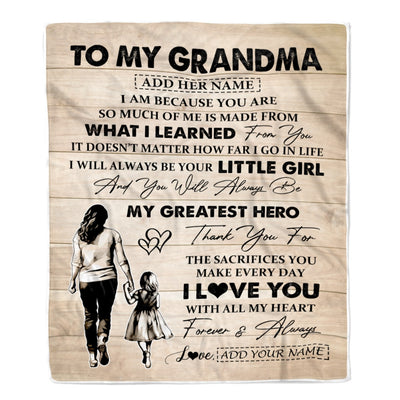 Personalized To My Grandma Gifts Blanket From Granddaughter Thank You My Hero Grandma Birthday Gift Mothers Day Thanksgiving Christmas Custom Fleece Blanket | siriusteestore