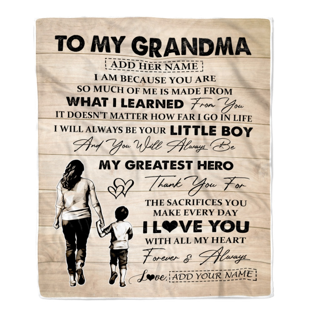Personalized To My Grandma Gifts Blanket From Grandson Thank You My Hero Grandma Birthday Gift Mothers Day Thanksgiving Christmas Custom Fleece Throw Blanket | siriusteestore