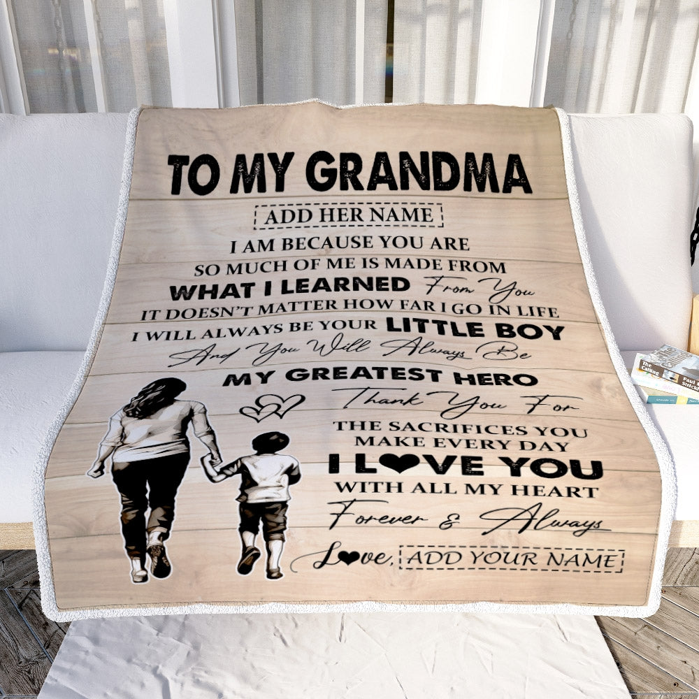 Personalized To My Grandma Gifts Blanket From Grandson Thank You My Hero Grandma Birthday Gift Mothers Day Thanksgiving Christmas Custom Fleece Throw Blanket | siriusteestore