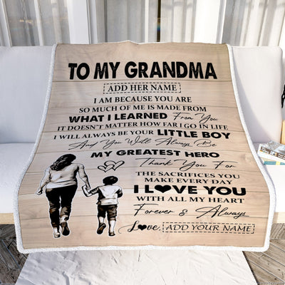 Personalized To My Grandma Gifts Blanket From Grandson Thank You My Hero Grandma Birthday Gift Mothers Day Thanksgiving Christmas Custom Fleece Throw Blanket | siriusteestore