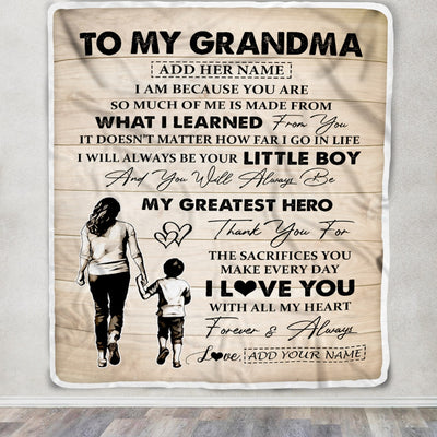 Personalized To My Grandma Gifts Blanket From Grandson Thank You My Hero Grandma Birthday Gift Mothers Day Thanksgiving Christmas Custom Fleece Throw Blanket | siriusteestore