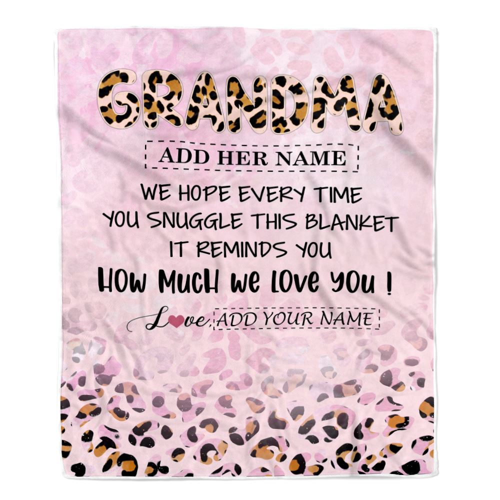 Personalized To My Grandma Gifts From Granddaughter Blanket Pink Leopard Happy Birthday Gifts For Grandma Mothers Day Christmas Customized Fleece Blanket | siriusteestore