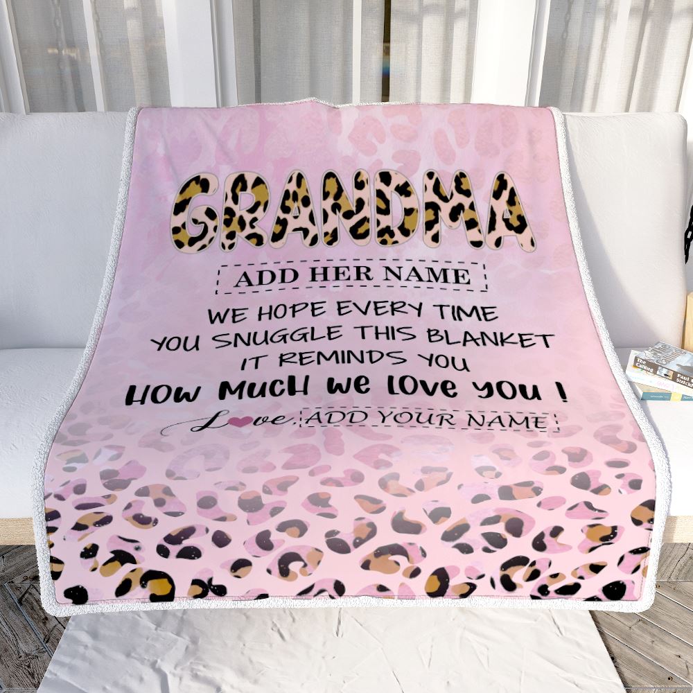 Personalized To My Grandma Gifts From Granddaughter Blanket Pink Leopard Happy Birthday Gifts For Grandma Mothers Day Christmas Customized Fleece Blanket | siriusteestore