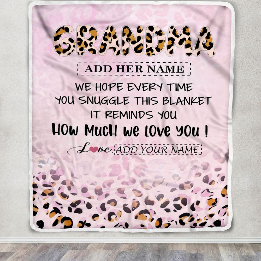 Personalized To My Grandma Gifts From Granddaughter Blanket Pink Leopard Happy Birthday Gifts For Grandma Mothers Day Christmas Customized Fleece Blanket | siriusteestore