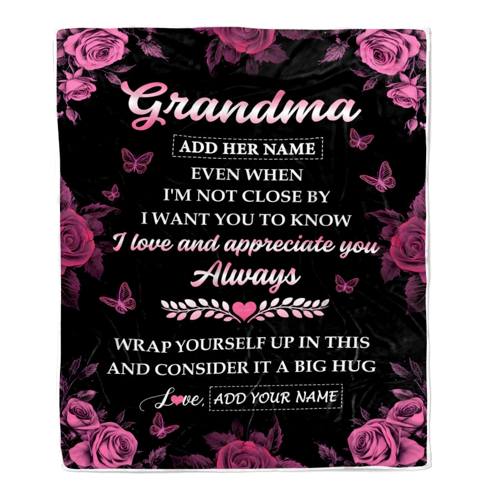 Personalized To My Grandma Gifts From Granddaughter Blanket Rose Floral It A Big Hug Birthday Gift Idea For Grandma Gifts Christmas Custom Fleece Throw Blanket | siriusteestore
