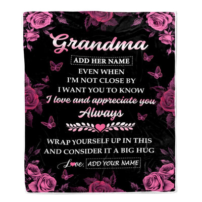 Personalized To My Grandma Gifts From Granddaughter Blanket Rose Floral It A Big Hug Birthday Gift Idea For Grandma Gifts Christmas Custom Fleece Throw Blanket | siriusteestore