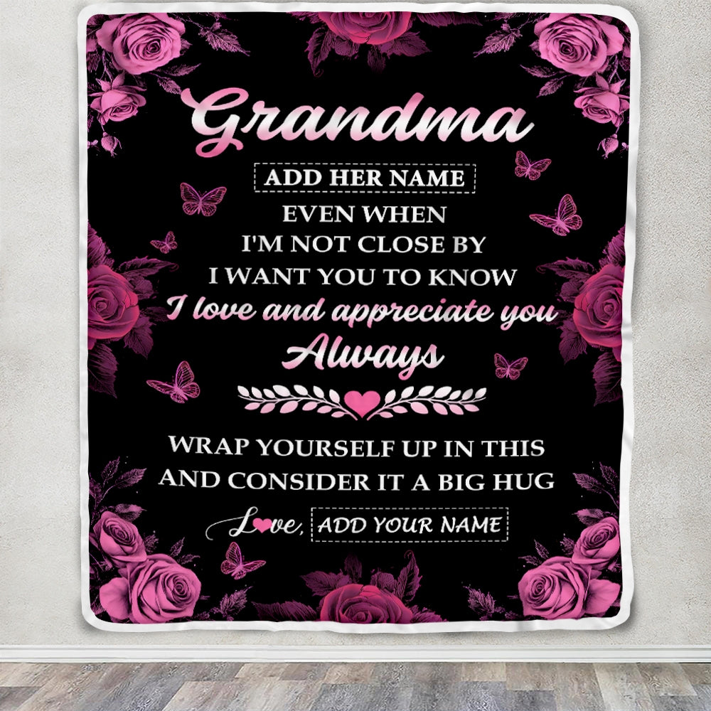 Personalized To My Grandma Gifts From Granddaughter Blanket Rose Floral It A Big Hug Birthday Gift Idea For Grandma Gifts Christmas Custom Fleece Throw Blanket | siriusteestore