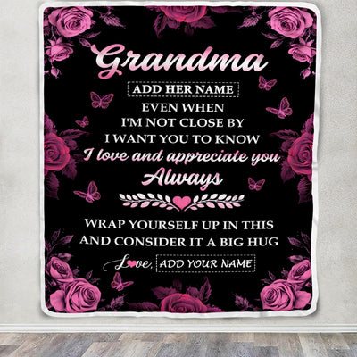 Personalized To My Grandma Gifts From Granddaughter Blanket Rose Floral It A Big Hug Birthday Gift Idea For Grandma Gifts Christmas Custom Fleece Throw Blanket | siriusteestore