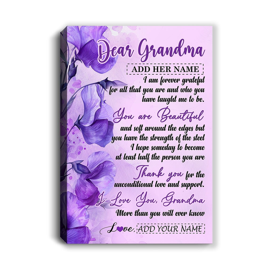 Personalized To My Grandma Gifts From Granddaughter Canvas Flower You Are Beautiful Gifts For Grandma Mothers Day Birthday Christmas Custom Art Print Framed Canvas | siriusteestore