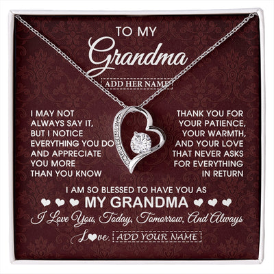 Forever Love Necklace 14K White Gold Finish | 1 | Personalized To My Grandma Gifts From Granddaughter Necklace Meaningful Jewelry Pendant Gifts For Grandma Mothers Day Birthday Christmas Gift Box Message Card | https://siriusteestore.