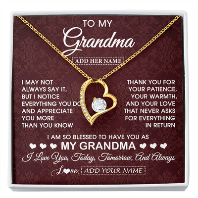 Forever Love Necklace 18K Yellow Gold Finish | 1 | Personalized To My Grandma Gifts From Granddaughter Necklace Meaningful Jewelry Pendant Gifts For Grandma Mothers Day Birthday Christmas Gift Box Message Card | https://siriusteestore.