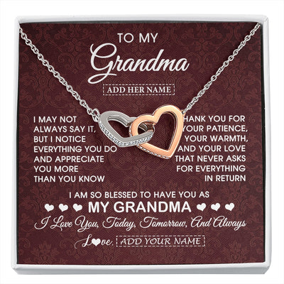 Interlocking Hearts Necklace Stainless Steel & Rose Gold Finish | 1 | Personalized To My Grandma Gifts From Granddaughter Necklace Meaningful Jewelry Pendant Gifts For Grandma Mothers Day Birthday Christmas Gift Box Message Card | https://siriusteestore.
