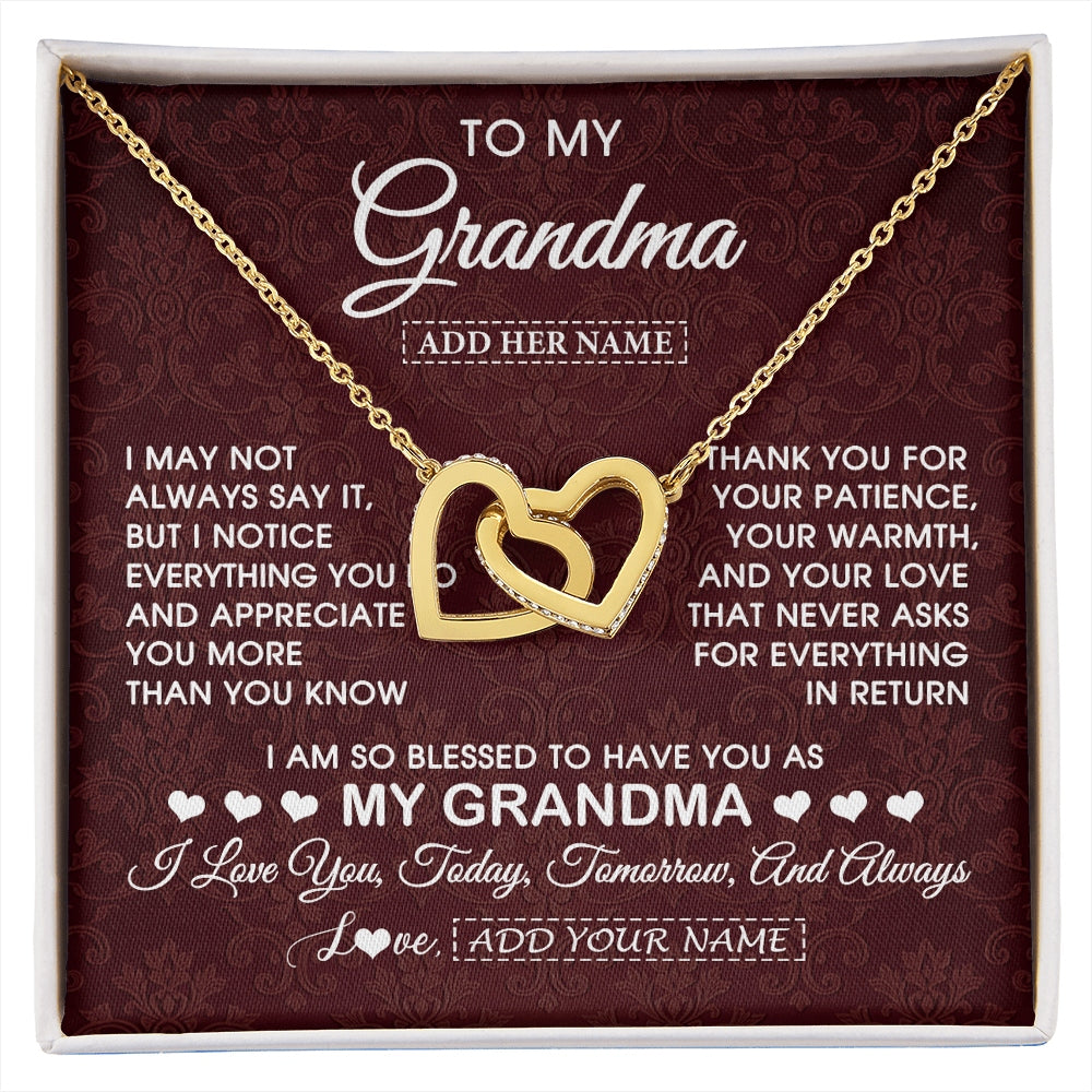 Interlocking Hearts Necklace 18K Yellow Gold Finish | 1 | Personalized To My Grandma Gifts From Granddaughter Necklace Meaningful Jewelry Pendant Gifts For Grandma Mothers Day Birthday Christmas Gift Box Message Card | https://siriusteestore.