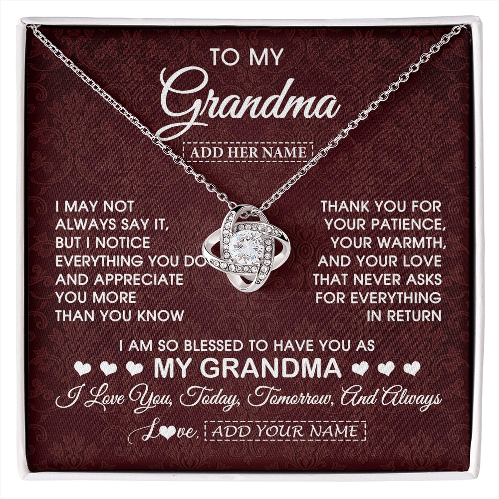 Love Knot Necklace 14K White Gold Finish | 1 | Personalized To My Grandma Gifts From Granddaughter Necklace Meaningful Jewelry Pendant Gifts For Grandma Mothers Day Birthday Christmas Gift Box Message Card | https://siriusteestore.