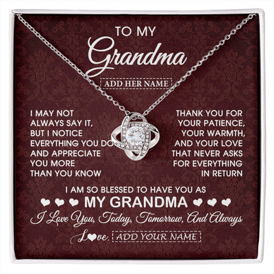 Love Knot Necklace 14K White Gold Finish | 1 | Personalized To My Grandma Gifts From Granddaughter Necklace Meaningful Jewelry Pendant Gifts For Grandma Mothers Day Birthday Christmas Gift Box Message Card | https://siriusteestore.