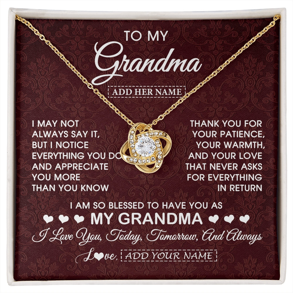 Love Knot Necklace 18K Yellow Gold Finish | 1 | Personalized To My Grandma Gifts From Granddaughter Necklace Meaningful Jewelry Pendant Gifts For Grandma Mothers Day Birthday Christmas Gift Box Message Card | https://siriusteestore.