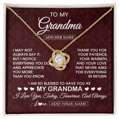 Love Knot Necklace 18K Yellow Gold Finish | 1 | Personalized To My Grandma Gifts From Granddaughter Necklace Meaningful Jewelry Pendant Gifts For Grandma Mothers Day Birthday Christmas Gift Box Message Card | https://siriusteestore.