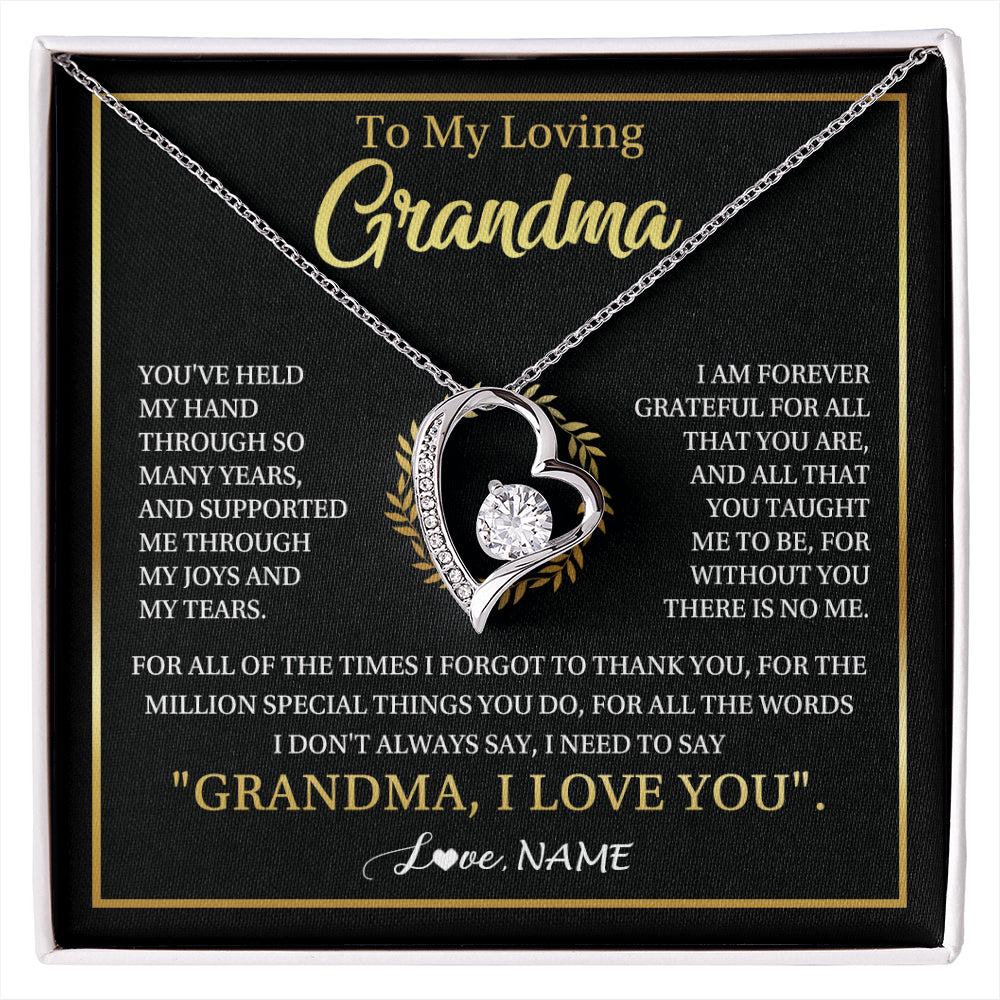 Forever Love Necklace 14K White Gold Finish | 1 | Personalized To My Grandma Gifts Necklace From Granddaughter Grandson Grateful Thank You Birthday Gifts Mothers Day Christmas Jewelry Gift Box Message Card | siriusteestore