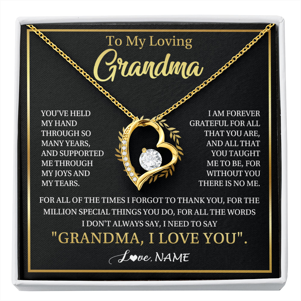 Forever Love Necklace 18K Yellow Gold Finish | 1 | Personalized To My Grandma Gifts Necklace From Granddaughter Grandson Grateful Thank You Birthday Gifts Mothers Day Christmas Jewelry Gift Box Message Card | siriusteestore