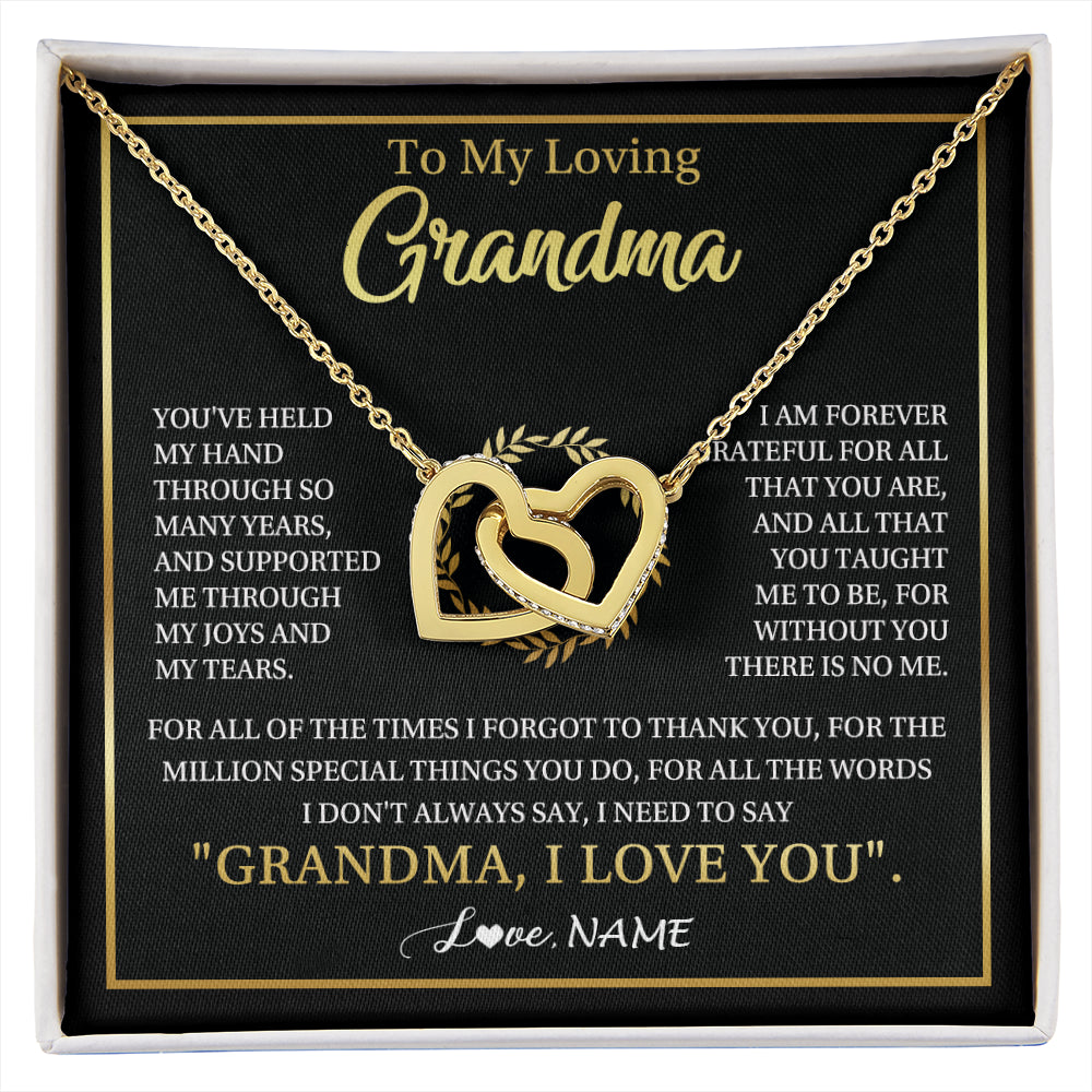 Interlocking Hearts Necklace 18K Yellow Gold Finish | 1 | Personalized To My Grandma Gifts Necklace From Granddaughter Grandson Grateful Thank You Birthday Gifts Mothers Day Christmas Jewelry Gift Box Message Card | siriusteestore