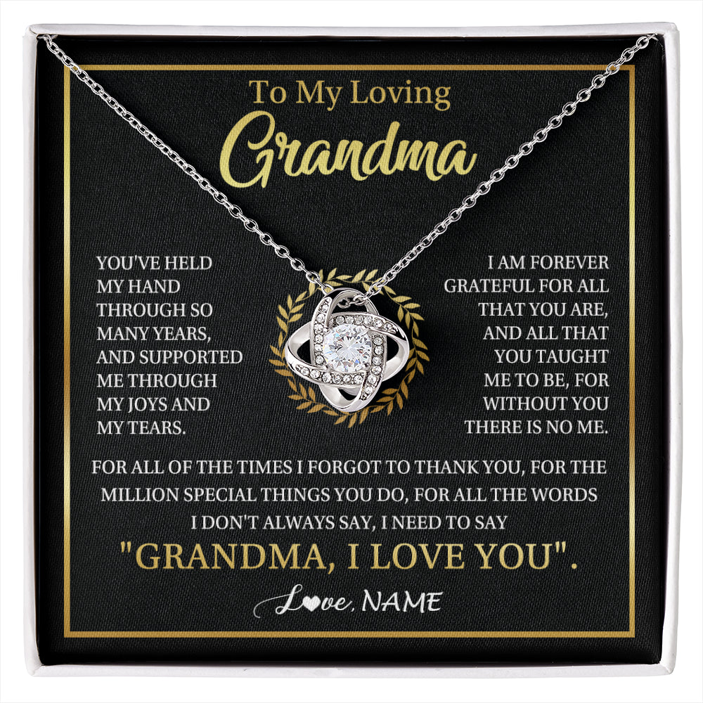 Love Knot Necklace 14K White Gold Finish | 1 | Personalized To My Grandma Gifts Necklace From Granddaughter Grandson Grateful Thank You Birthday Gifts Mothers Day Christmas Jewelry Gift Box Message Card | siriusteestore