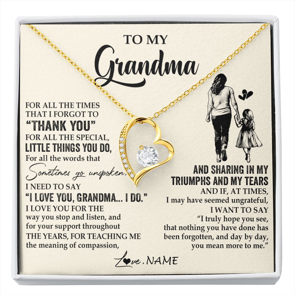 Forever Love Necklace 18K Yellow Gold Finish | 1 | Personalized To My Grandma Necklace From Granddaughter For All The Times That I Forgot To Thank You Mothers Day Christmas Customized Gift Box Message Card | siriusteestore