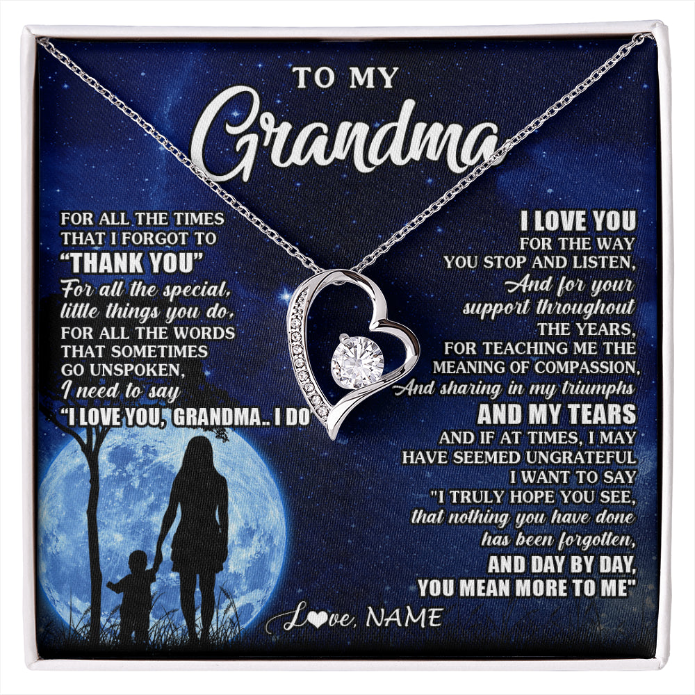 Forever Love Necklace 14K White Gold Finish | 1 | Personalized To My Grandma Necklace From Granddaughter Grandson Thank You Grateful Love Birthday Mothers Day Christmas Customized Gift Box Message Card | siriusteestore