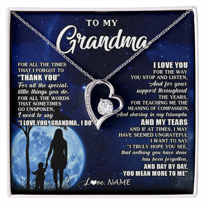 Forever Love Necklace 14K White Gold Finish | 1 | Personalized To My Grandma Necklace From Granddaughter Grandson Thank You Grateful Love Birthday Mothers Day Christmas Customized Gift Box Message Card | siriusteestore