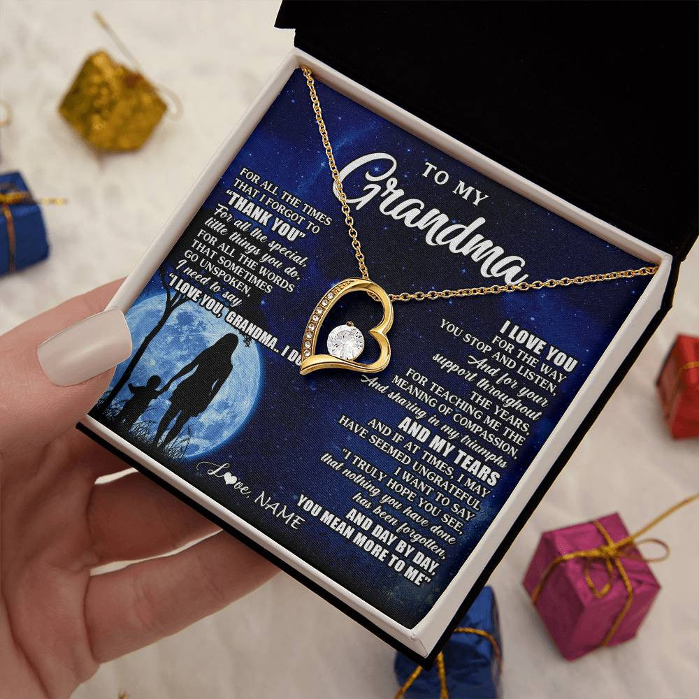 Forever Love Necklace 18K Yellow Gold Finish | 2 | Personalized To My Grandma Necklace From Granddaughter Grandson Thank You Grateful Love Birthday Mothers Day Christmas Customized Gift Box Message Card | siriusteestore