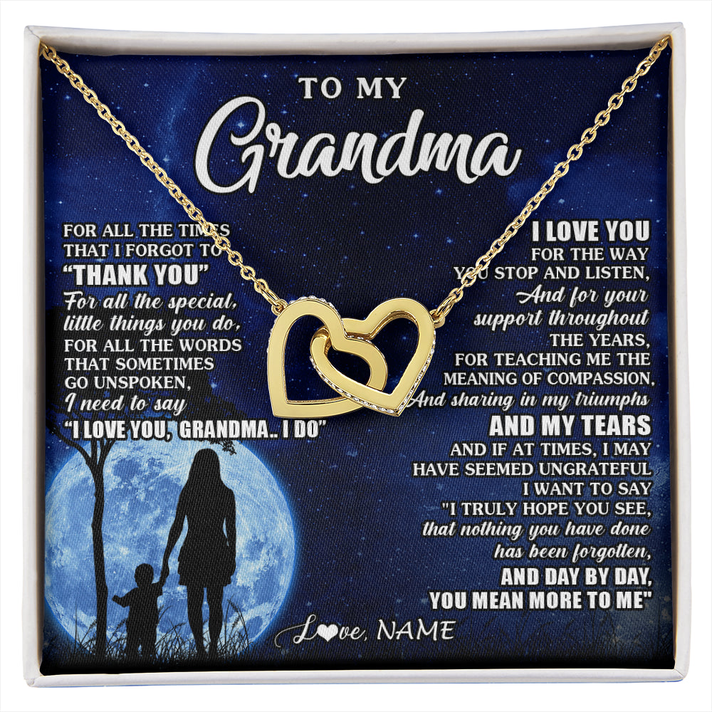 Interlocking Hearts Necklace 18K Yellow Gold Finish | 1 | Personalized To My Grandma Necklace From Granddaughter Grandson Thank You Grateful Love Birthday Mothers Day Christmas Customized Gift Box Message Card | siriusteestore
