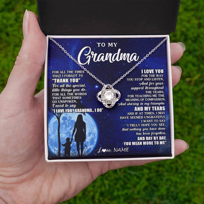 Love Knot Necklace 14K White Gold Finish | 2 | Personalized To My Grandma Necklace From Granddaughter Grandson Thank You Grateful Love Birthday Mothers Day Christmas Customized Gift Box Message Card | siriusteestore