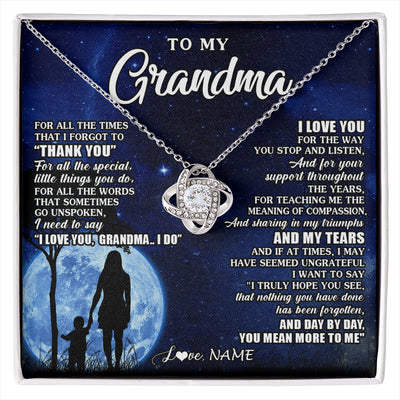 Love Knot Necklace 14K White Gold Finish | 1 | Personalized To My Grandma Necklace From Granddaughter Grandson Thank You Grateful Love Birthday Mothers Day Christmas Customized Gift Box Message Card | siriusteestore