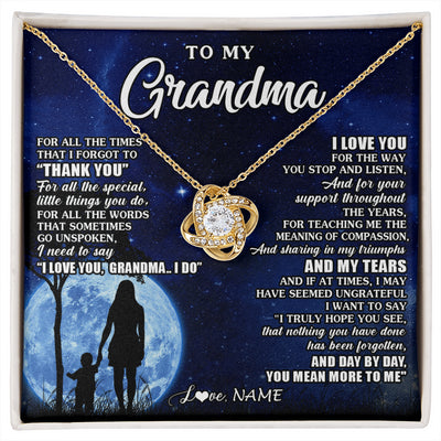 Love Knot Necklace 18K Yellow Gold Finish | 1 | Personalized To My Grandma Necklace From Granddaughter Grandson Thank You Grateful Love Birthday Mothers Day Christmas Customized Gift Box Message Card | siriusteestore