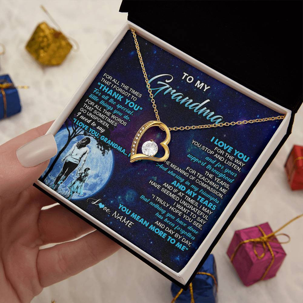 Forever Love Necklace 18K Yellow Gold Finish | 2 | Personalized To My Grandma Necklace From Granddaughter Thank You Day By Day Birthday Gifts Mothers Day Christmas Customized Gift Box Message Card | siriusteestore