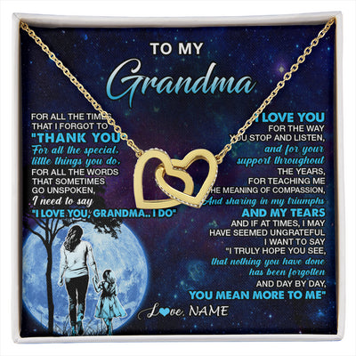 Interlocking Hearts Necklace 18K Yellow Gold Finish | 1 | Personalized To My Grandma Necklace From Granddaughter Thank You Day By Day Birthday Gifts Mothers Day Christmas Customized Gift Box Message Card | siriusteestore