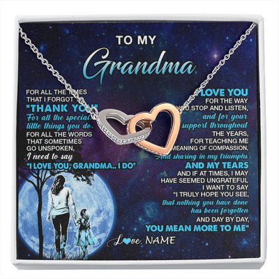 Interlocking Hearts Necklace Stainless Steel & Rose Gold Finish | 1 | Personalized To My Grandma Necklace From Granddaughter Thank You Day By Day Birthday Gifts Mothers Day Christmas Customized Gift Box Message Card | siriusteestore