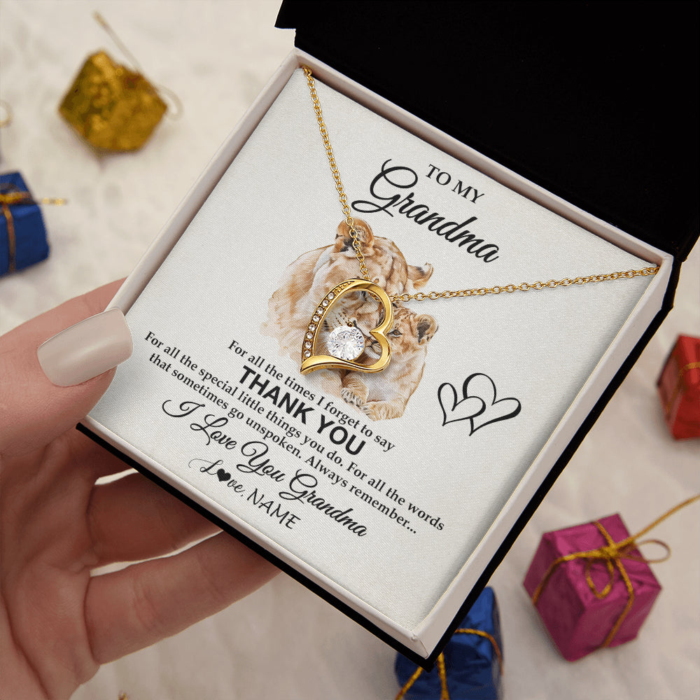 Forever Love Necklace 18K Yellow Gold Finish | 2 | Personalized To My Grandma Necklace From Granddaughter Thank You Lion Grandma Gift For Mothers Day Birthday Gift Christmas For Grandma Gift Box Message Card | siriusteestore