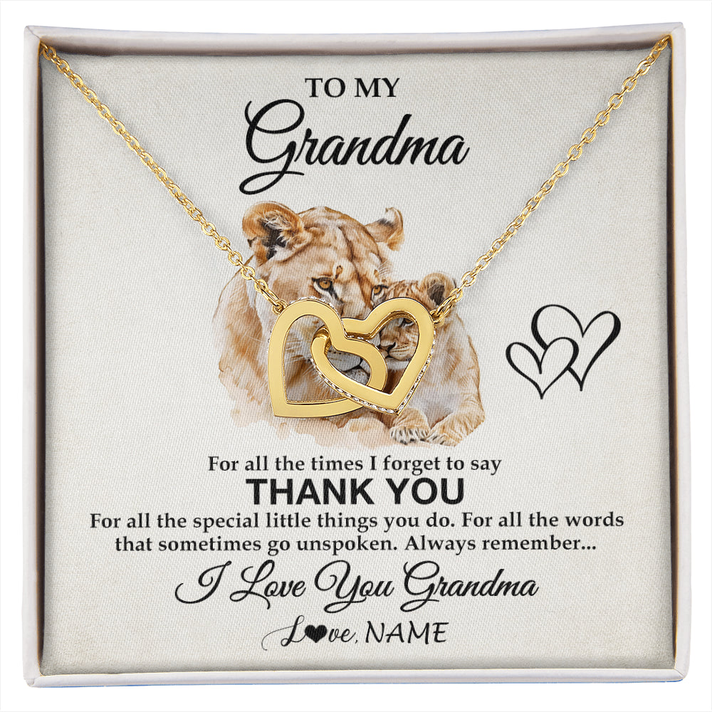 Interlocking Hearts Necklace 18K Yellow Gold Finish | 1 | Personalized To My Grandma Necklace From Granddaughter Thank You Lion Grandma Gift For Mothers Day Birthday Gift Christmas For Grandma Gift Box Message Card | siriusteestore