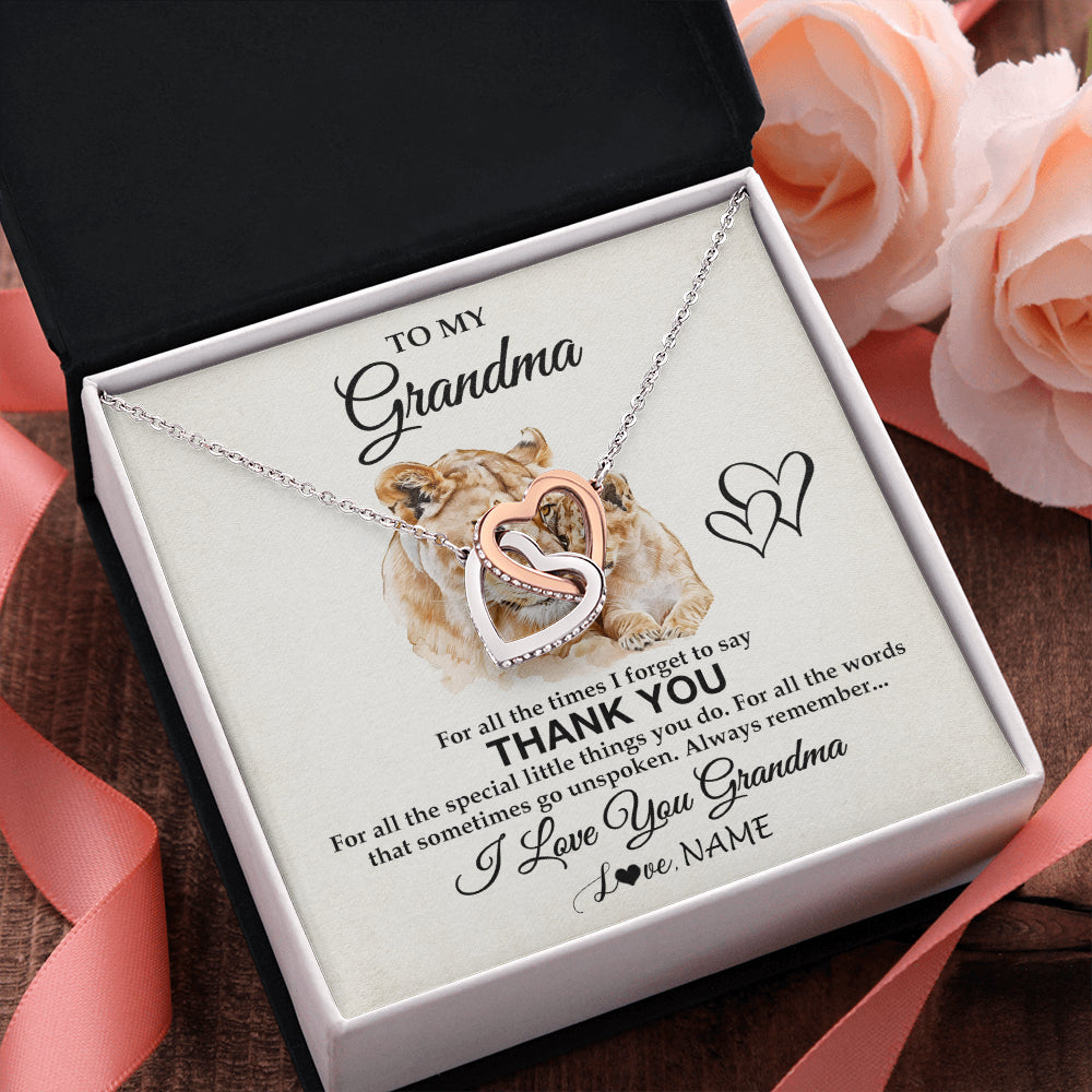 Interlocking Hearts Necklace Stainless Steel & Rose Gold Finish | 2 | Personalized To My Grandma Necklace From Granddaughter Thank You Lion Grandma Gift For Mothers Day Birthday Gift Christmas For Grandma Gift Box Message Card | siriusteestore