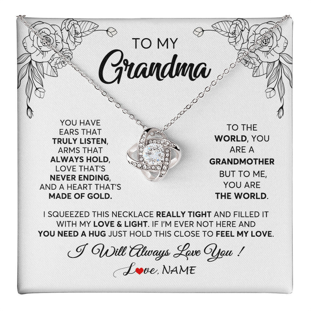 Love Knot Necklace 14K White Gold Finish | 1 | Personalized To My Grandma Necklace From Grandkids Granddaughter Hold This Close Feel My Love Grandma Birthday Mothers Day Customized Gift Box Message Card | siriusteestore